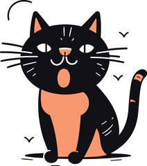 Cute black cat. Vector illustration in doodle style.