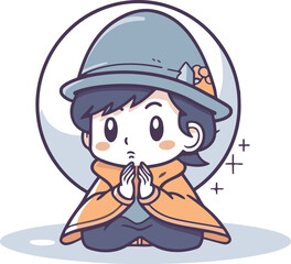 Illustration of a Kid Boy Wearing a Hat and Posing in a Circle