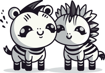Cute cartoon zebra couple. Vector illustration. Isolated on white background.