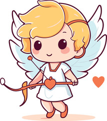 Cute cartoon cupid with bow and arrow. vector illustration.