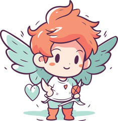 Cute little cupid with wings and heart. Vector illustration.