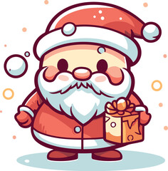Santa Claus with a gift in his hands. Christmas vector illustration.