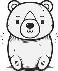 Cute bear cartoon. Vector illustration in black and white colors.