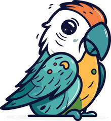 Cute parrot. Vector illustration. Isolated on white background.