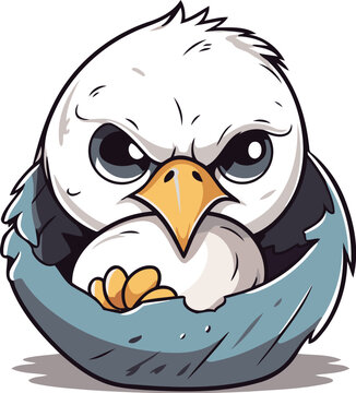 Cute cartoon eagle in the nest. Vector illustration isolated on white background.