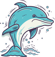 Dolphin vector illustration. Hand drawn dolphin doodle icon.