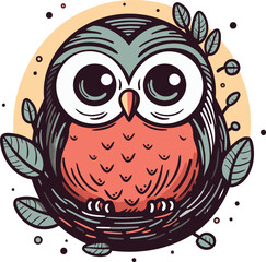 Cute cartoon owl. Vector illustration of an owl in a circle.