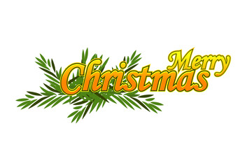 Merry Christmas golden text with a tree branch