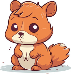 Cute little squirrel sitting on the ground. Cartoon vector illustration.