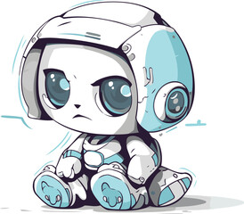 Cute little robot. Vector illustration. Isolated on white background.