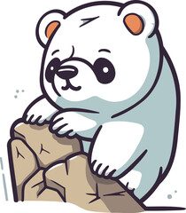 Polar bear sitting on a rock. Cute cartoon vector illustration.