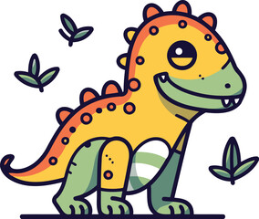 Cute cartoon dinosaur. Vector illustration in flat style. Isolated on white background.