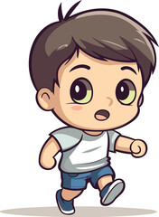 Cute little boy running and smiling. Vector illustration in cartoon style.