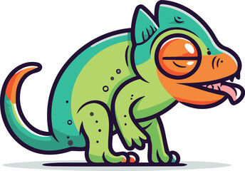 Cartoon chameleon. Vector illustration. Isolated on white background.