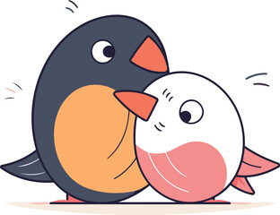 Cute cartoon penguin and little penguin. vector illustration.