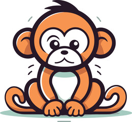 Cute monkey. Vector illustration. Isolated on white background.