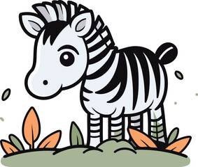 Zebra in the jungle. Vector illustration of a cartoon zebra.