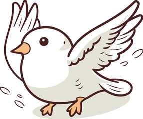 Illustration of a white dove flying in the air with its wings spread
