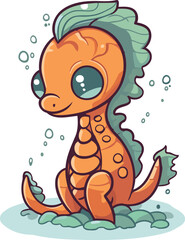 Cartoon sea horse. Vector illustration isolated on a white background.