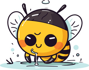 Cute cartoon bee. Vector illustration. Isolated on white background.