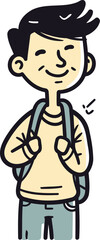 Young man with backpack. Vector illustration in doodle style.