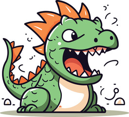 Funny cartoon dinosaur character. Cute vector illustration. Vector illustration.