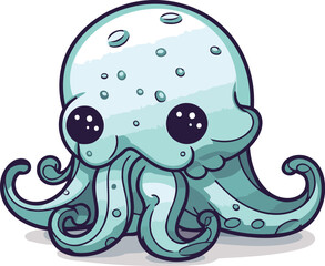 Octopus cartoon character isolated on a white background. Vector illustration.