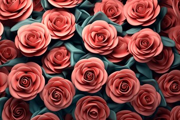 Seamless pattern of roses, rendered in 3D. Generative AI