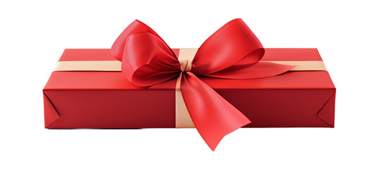 Red gift box with ribbon and a bow isolated on transparent background cutout PNG