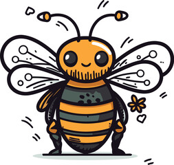 Cartoon cute bee. Vector illustration. Cute cartoon bee.
