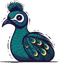 Colorful peacock isolated on a white background. Vector illustration.