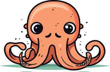 Cute cartoon octopus. Vector illustration isolated on white background.