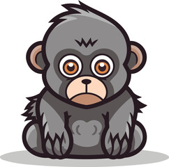 Monkey sitting character cartoon vector illustration. Funny monkey animal mascot.