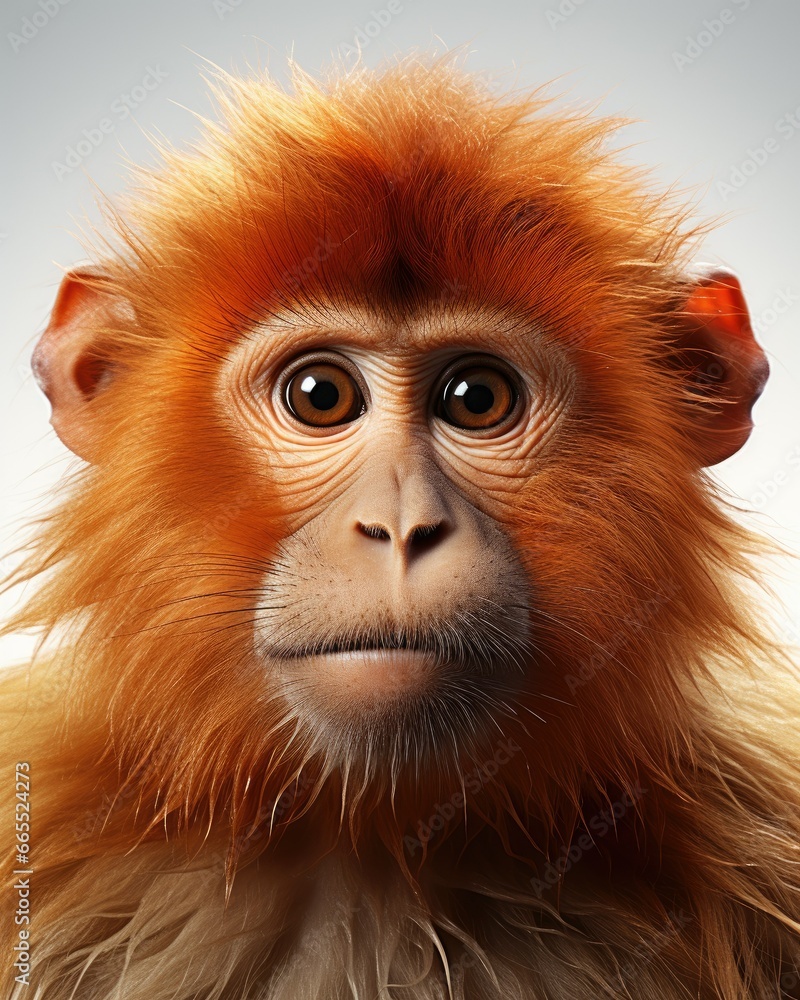 Poster a close up of a monkey's face with a white background. generative ai