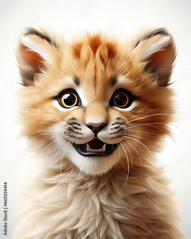 Poster a close up of a small kitten with a big smile. generative ai