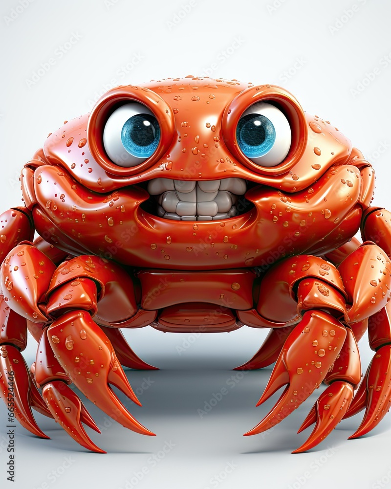 Poster a close up of a crab with a big smile on it's face. generative ai