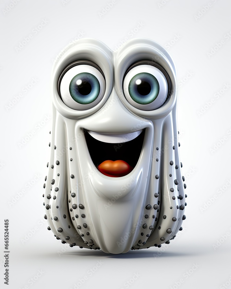 Poster a white object with eyes and a smile on it's face. generative ai