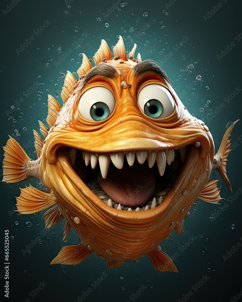 Poster a close up of a fish with its mouth open and eyes wide open. generative ai