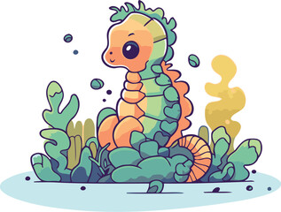 Cute cartoon seahorse. Vector illustration of sea animal.