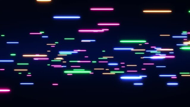 Abstract colorful background with bright neon rays and glowing lines. Pink red blue looping background. Speed of light. Seamless loop animation. Neon flying lights, neon sticks in cyberpunk style