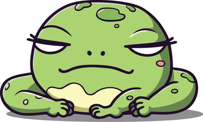 Tired green frog character cartoon vector illustration. Tired frog mascot.
