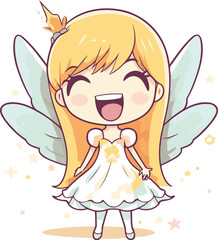 Cute little angel girl. Vector illustration isolated on white background.