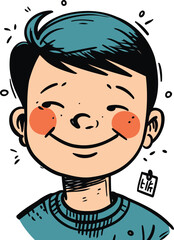 Obraz premium Cute boy with heart shape on his cheek. Vector illustration.