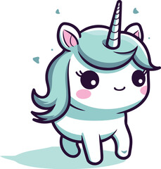 Cute cartoon unicorn. Vector illustration. Isolated on white background.