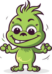 Vector illustration of cute cartoon green monster. Isolated on white background.