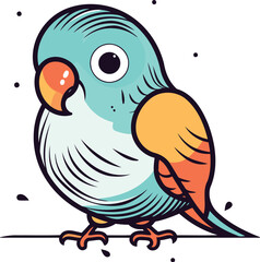 Cute blue parrot with orange beak. Vector illustration.
