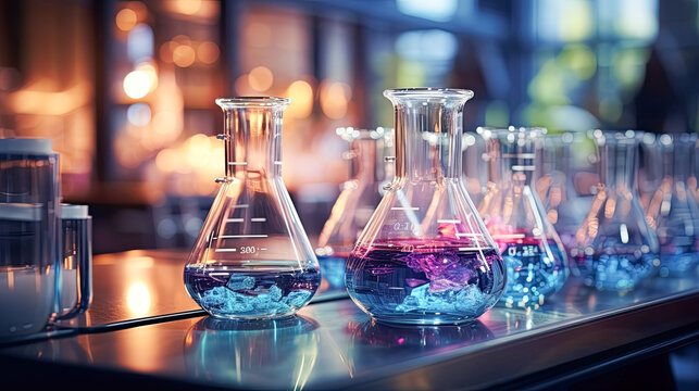 Testing tubes with reagents on the laboratory 