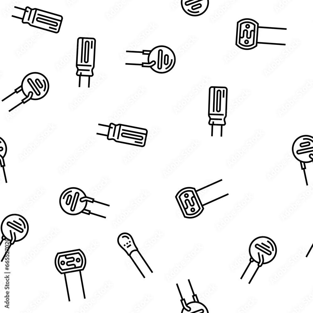 Poster electronic component circuit chip vector seamless pattern thin line illustration