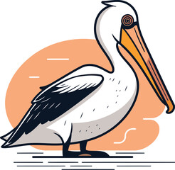 Pelican isolated on white background. Vector illustration in flat style.
