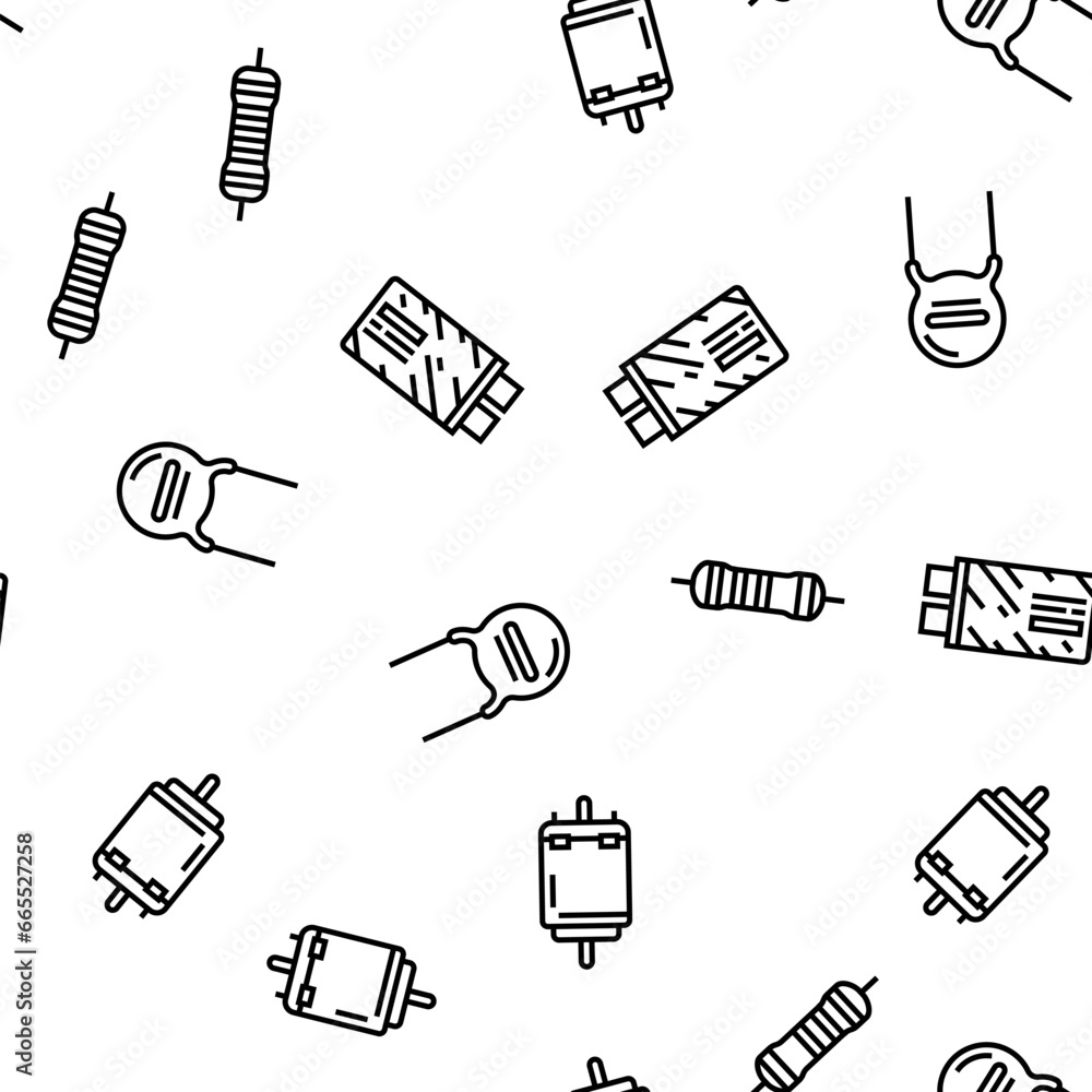 Poster electronic component circuit chip vector seamless pattern thin line illustration